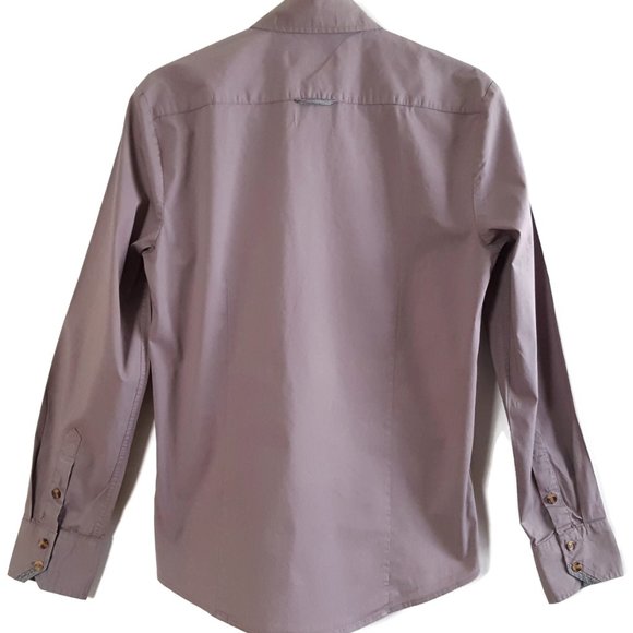 TOMSWARE Men's S Fitted Shirt Brown Button Pocket Long Sleeve Drop Tail Cotton - Picture 4 of 12